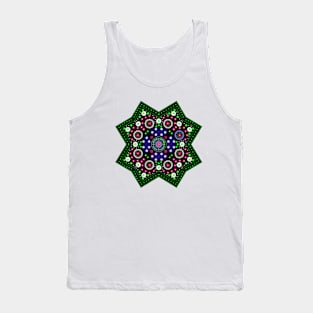 Eight-Pointed Star Mandala Green-Pink-Purple-White Tank Top